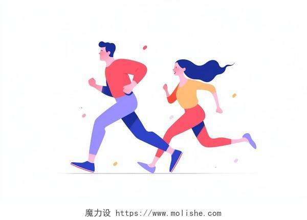 人物跑步运动卡通AI插画